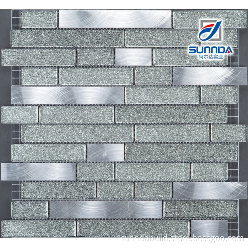 2016 fashion design mosaic tiles,silver foil glitter mosaic tiles,brushed stainless steel mosaic tiles